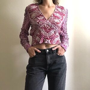 Free People Pink Paisley Wrap Blouse